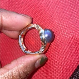 Elegant Silver and Purple Pearl Stretch Ring